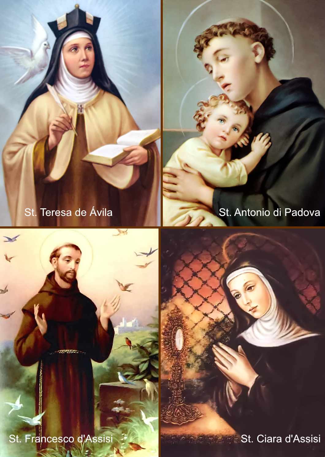 St. Teresa de Ávila, St. Antonio de Padova, St. Francesco d'Assisi, St. Ciara d'Assisi